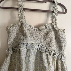 Raya Ruffle Trim Midi Dress in Blue Floral